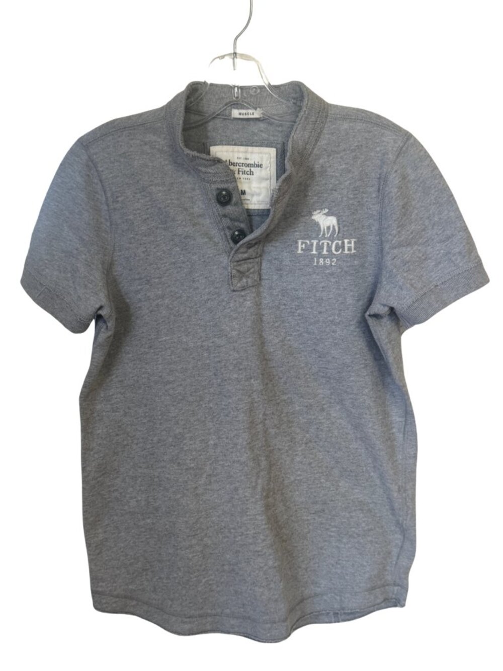 Abercrombie & Fitch Muscle Fit Henley T-Shirt – Men's Medium – Heather Grey - Picture 2 of 4